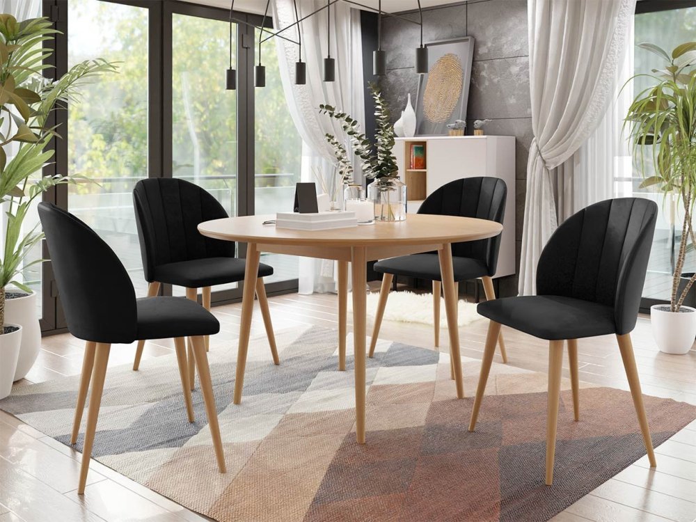 Veneti Okrúhly jedálenský stôl 100 cm so 4 stoličkami NOWEN 1 - prírodné drevo / čierny